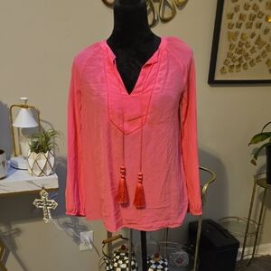 Lilly Pulitzer Bright Pink Long-Sleeve Tassel V-Neck Tunic